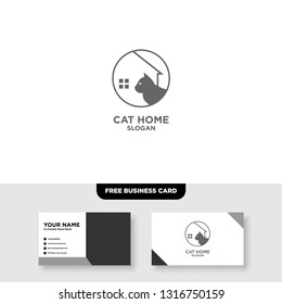 Cat Home Logo Vector Template, Free Business Card Mockup