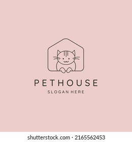 cat home pet house line art logo vector symbol illustration design