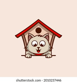 cat home vector logo illustration, cute cat design for pet shop logo