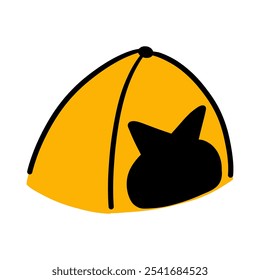 Cat house. Animal shelter concept. Tent for pet. Modern hand drawing cartoon line flat vector illustration isolated on white