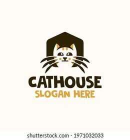 Cat House Cat Home Logo Design Vector Template. Vector Illustration