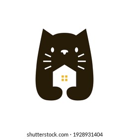 cat house home negative space logo vector icon illustration