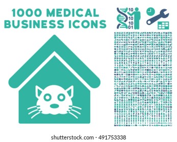 Cat House icon with 1000 medical commerce cobalt and cyan vector design elements. Set style is flat bicolor symbols, white background.