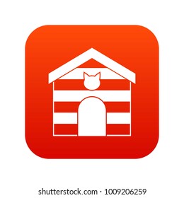 Cat house icon digital red for any design isolated on white vector illustration