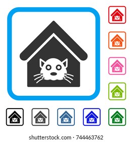 Cat House icon. Flat gray iconic symbol in a blue rounded square. Black, gray, green, blue, red, orange color variants of Cat House vector. Designed for web and software UI.