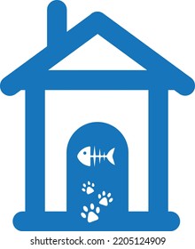 Cat house icon, cat home symbol blue vector