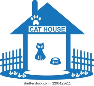 Cat house icon, cat shelter icon vector