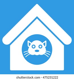 Cat House icon. Vector style is flat iconic symbol, white color, blue background.
