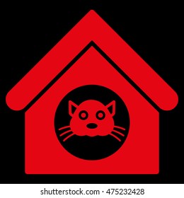 Cat House icon. Vector style is flat iconic symbol, red color, black background.