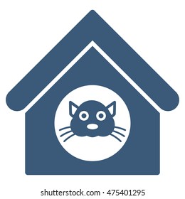 Cat House icon. Vector style is flat iconic symbol, blue color, white background.
