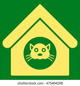 Cat House icon. Vector style is flat iconic symbol, yellow color, green background.