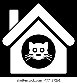 Cat House icon. Vector style is flat iconic symbol, white color, black background.