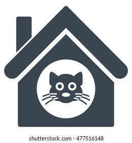 Cat House icon. Vector style is flat iconic symbol, smooth blue color, white background.