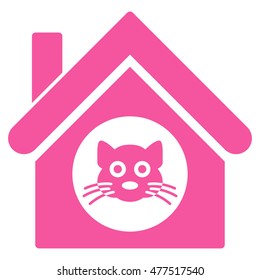 Cat House icon. Vector style is flat iconic symbol, pink color, white background.