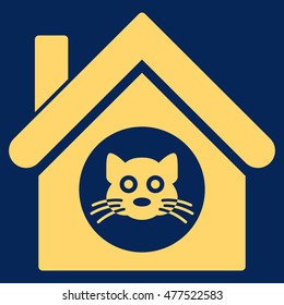 Cat House icon. Vector style is flat iconic symbol, yellow color, blue background.