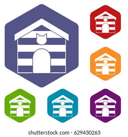 Cat house icons set hexagon isolated vector illustration