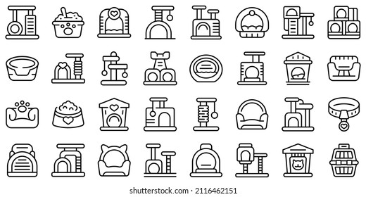 Cat House Icons Set Outline Vector. Tree Tower. Post House