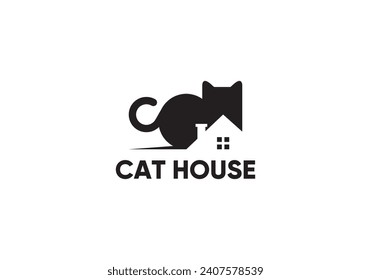 cat house logo design. pet care negative home concept element symbol