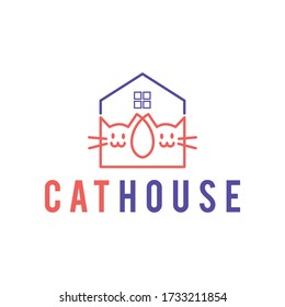 Cat House Logo design vector template. Home pets care  Logotype concept icon