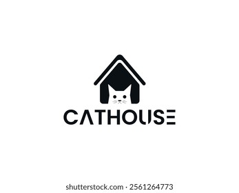 Cat House Logo Vector: Pet Icon, Feline Home Silhouette for Animal Care, Veterinary, Shelter, Rescue, Adoption, Cozy Cat Corner Illustration, Paws, Cuddles, Feline Friends, Safe Haven, Animal Welfare.