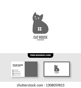 Cat House Logo Vector Template, Free Business Card