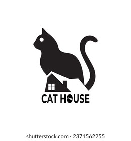 Cat House Negative Space Logo and icon design vector.
