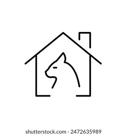 Cat in house. Pet-friendly apartment, adoption from shelter. Pixel perfect vector icon