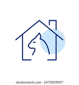 Cat in house. Pet-friendly apartment, adoption from shelter. Pixel perfect, editable stroke icon