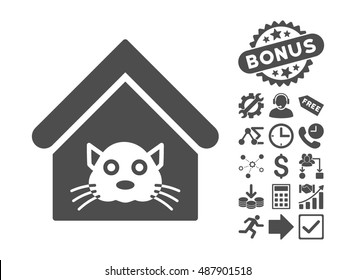 Cat House pictograph with bonus images. Vector illustration style is flat iconic symbols, gray color, white background.