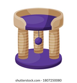 Cat House with Scratching Posts, Comfortable Home for Pet Animals Cartoon Style Vector Illustration