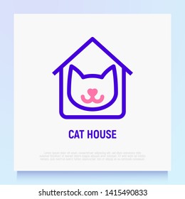 Cat house thin line icon. Logo for shop or veterinary. Modern vector illustration.