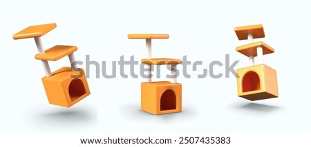 Cat house with tiered beds and scratching posts. Accessories for pets in realistic style