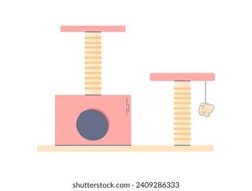 Cat house, cat tree, accessories , kawaii comic , vector illustration