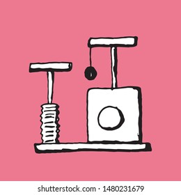  cat house. Vector hand drawn isolated objects. Pets shop icons in sketch style.