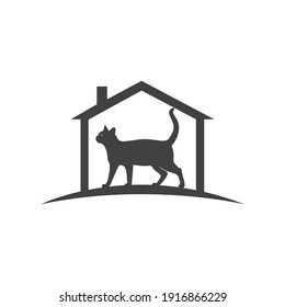 Cat  house vector logo design.Vector cat silhouette view side for retro logos, Isolated on white background