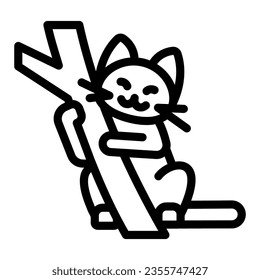 Cat hug stick line icon, funny animals concept, kitty hold twig vector sign on white background, outline style icon for mobile concept and web design. Vector graphics