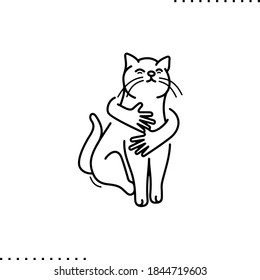cat and hugging arms vector icon in outlines