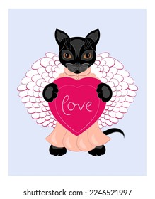 Cat hugging a heart, drawn in a cartoon style.