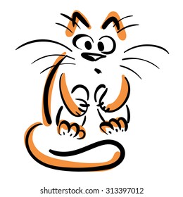 Cat hugging knees. Vector illustration.