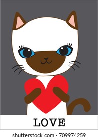 Cat hugging red heart on Valentine's Day