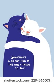 El gato abraza adorables dibujos de arte de pareja con citas.