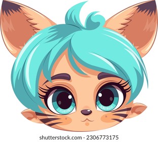 Cat Human Hybrid Face in Fantasy Cartoon Style illustration