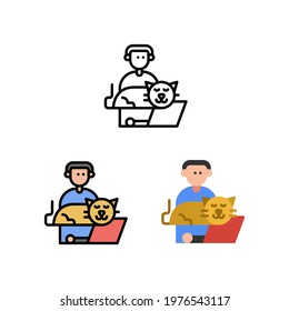 Cat and Human work from home Icon, Logo, and illustration Vector