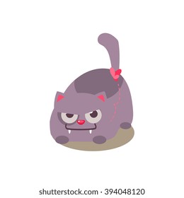 Cat Hunting Butterfly Adorable Emoji Flat Vector Caroon Style Isolated Icon 