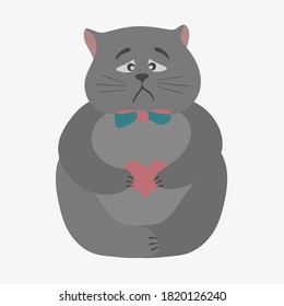 cat with hurt, vector, postcard, grey