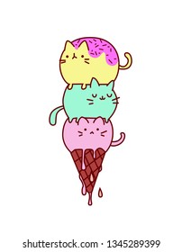 Cat Ice Cream Cone - vector design, t-shirt, decoration, poster
