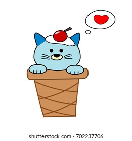 cat and ice cream cone. vector cartoon illustration