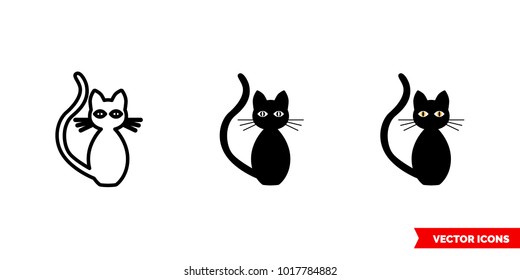 Cat icon of 3 types: color, black and white, outline. Isolated vector sign symbol.