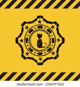 cat icon black grunge emblem inside yellow warning sign. Vector Illustration. Detailed.