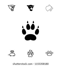 Cat icon. collection of 7 cat filled and outline icons such as animal paw, panther, mouse toy. editable cat icons for web and mobile.